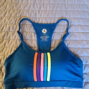 Vibrant Blue Crop Top with Multi-Color Stripes